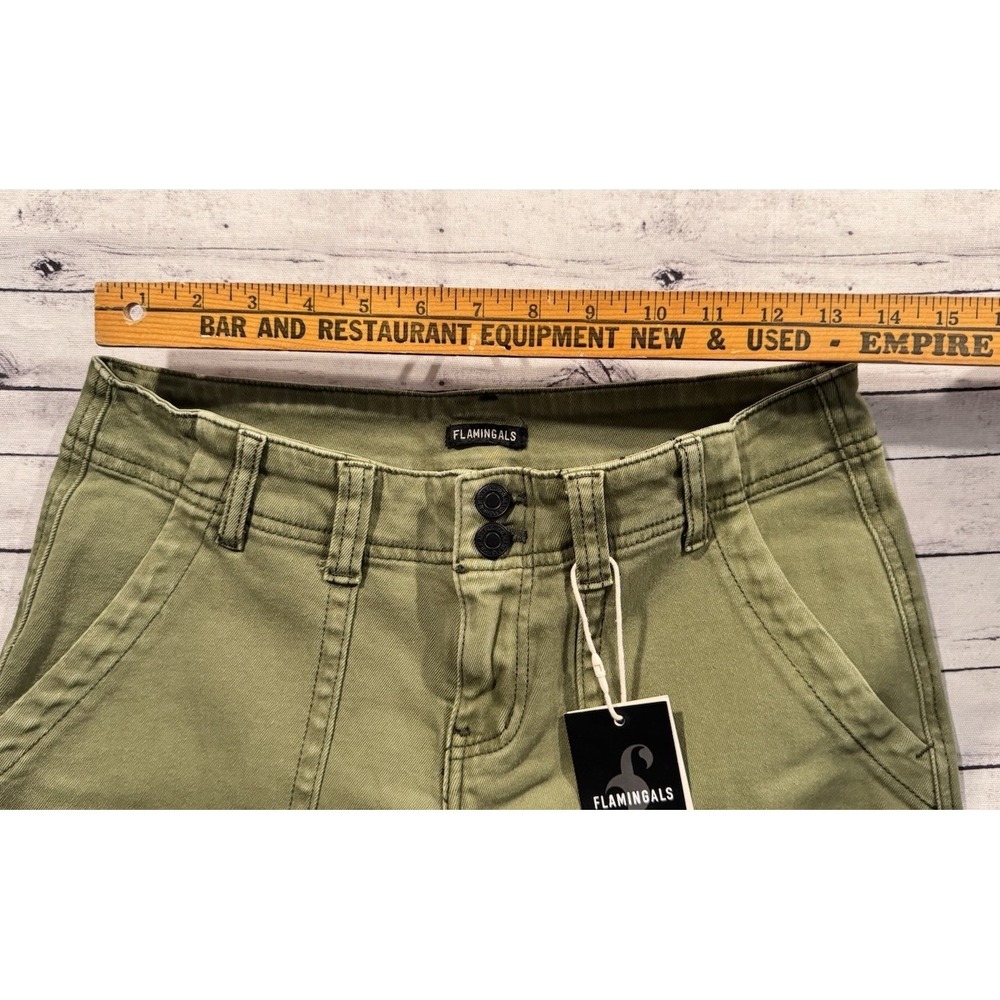 Flamingals Womens Denim Jean Sz M Army Green Cargo Pant Barrel Wide Leg NEW NWT - Picture 9 of 13